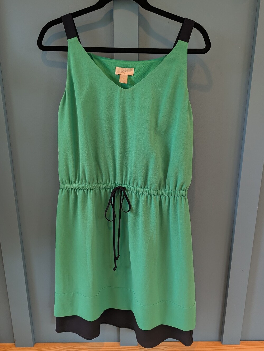 LOFT Green V-Neck Sleeveless Dress with Contrast Trim